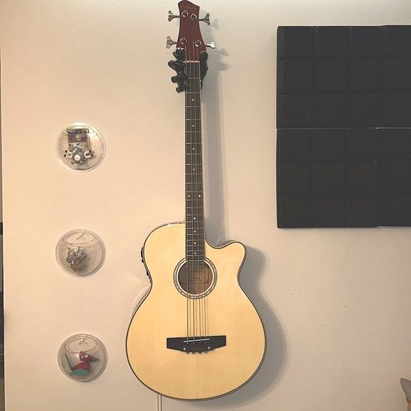 Acoustic/Electric Bass Guitar w/PreAmp, Mahogany, Spruce, Abalone Inlay - Picture 1 of 10